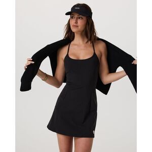 Vuori One Shot Black Stretch Scoop Neck Racerback Tennis Dress Size Medium NWOT